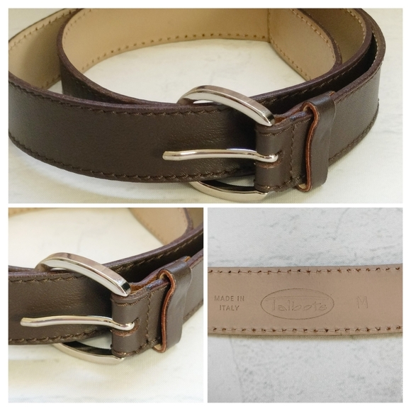 Talbots Brown Leather Belt Women's Sz Medium Genuine Leather Silver Buckle - Picture 1 of 13